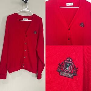 Izod Men's Preppy V-Neck Sweater Retro Collegiate Grandpa Mr Rogers Red Size XXL